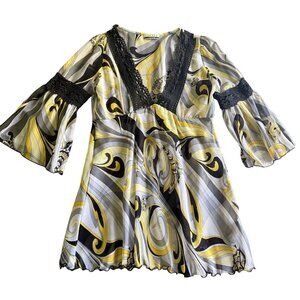 Scot Club Women's Boho Chic Tunic Blouse Top V-Neck Bell Sleeve Swirl Print